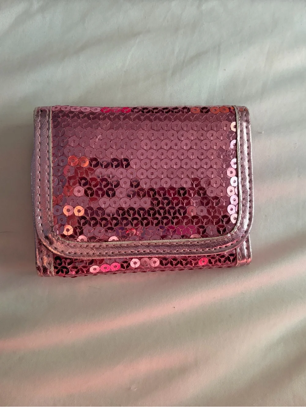 Sequined Foldover Wallet in Pink